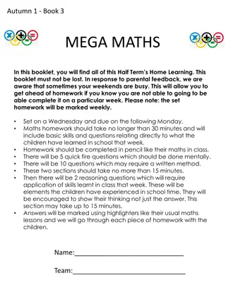 Mega Maths Half-Term Home Learning for Autumn Term