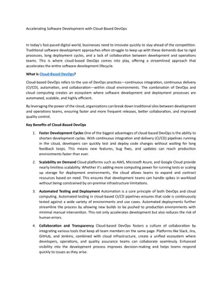 Accelerating Software Development with Cloud-Based DevOps