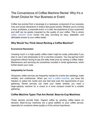 The Convenience of Coffee Machine Rental_ Why It’s a Smart Choice for Your Business or Event