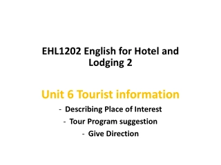 EHL1202 English for Hotel and Lodging 2