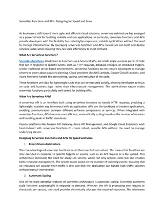 Serverless Functions and APIs Designing for Speed and Scale