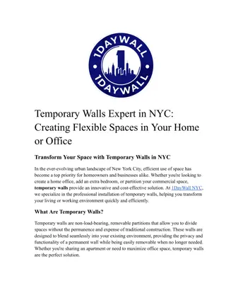 Temporary Walls Expert in NYC_ Creating Flexible Spaces in Your Home or Office.