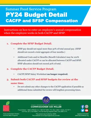 Summer Food Service Program PY24 Budget Details for CACFP and SFSP Compensation