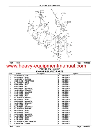 KOMATSU PC01-1A CRAWLER EXCAVATOR (SN 10001-UP) PARTS MANUAL pdf