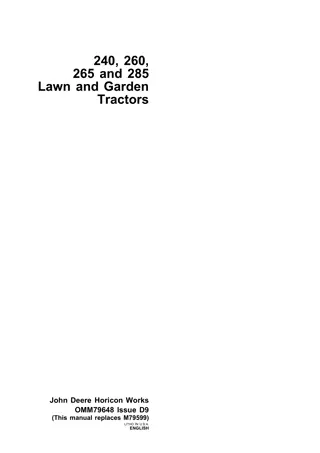 John Deere 240 Lawn and Garden Tractors Operator’s Manual Instant Download (Publication No.OMM79648)