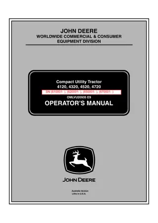 John Deere 4120 Compact Utility Tractor Operator’s Manual Instant Download (4120 PIN.610001- ) (Publication No.OMLVU20935)