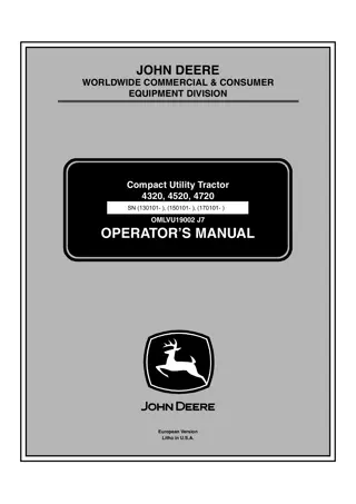 John Deere 4320 Compact Utility Tractor Operator’s Manual Instant Download (4320 PIN.130101- ) (Publication No.OMLVU19002)