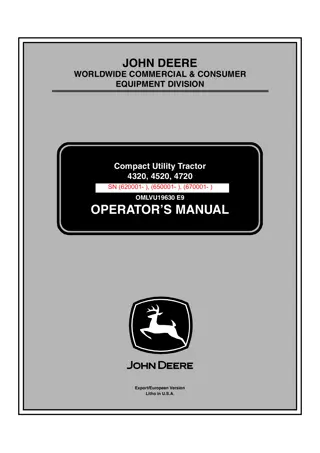 John Deere 4320 Compact Utility Tractor Operator’s Manual Instant Download (4320 PIN.620001- ) (Publication No.OMLVU19630)