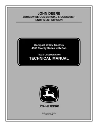 John Deere Compact Utility Tractor 4000 Twenty Series with Cab Service Repair Manual Instant Download (tm2370)