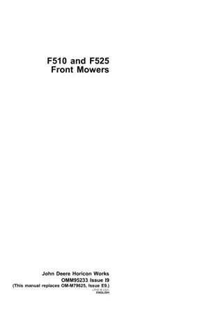 John Deere F510 Front Mowers Operator’s Manual Instant Download (Publication No.OMM95233)