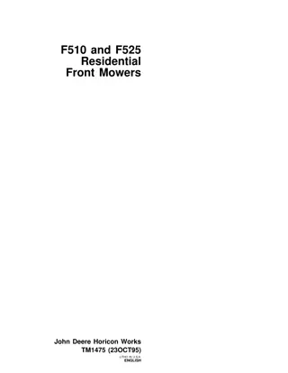 JOHN DEERE F510 RESIDENTIAL FRONT MOWER Service Repair Manual Instant Download (TM1475)