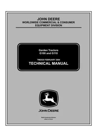 John Deere G100 Garden Tractor Service Repair Manual Instant Download (tm2020)