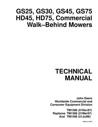 JOHN DEERE GS25 COMMERCIAL WALK-BEHIND MOWER Service Repair Manual Instant Download