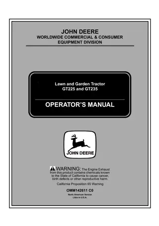 John Deere GT225 Lawn and Garden Tractors Operator’s Manual Instant Download (PIN. 010001-) (Publication No.OMM142611)