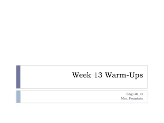 English 12 Week 13 Warm-Ups: Parts of Speech, Sentence Parts, Clauses & Correction