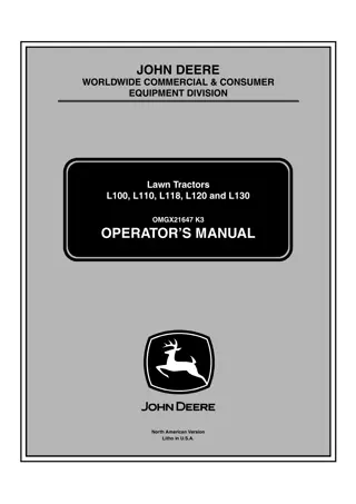 John Deere L100 Lawn Tractors Operator’s Manual Instant Download (PIN.010001-) (Publication No.OMGX21647)