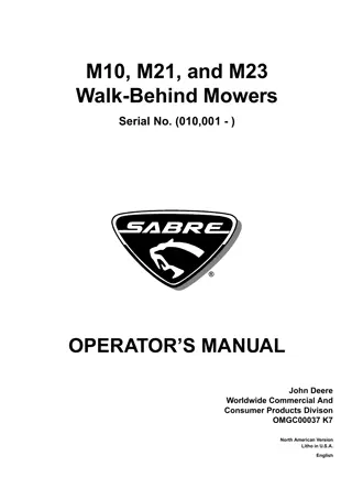 John Deere M10 Walk-Behind Rotary Mowers Operator’s Manual Instant Download (PIN010001-)