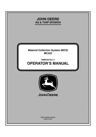 John Deere MC542 Material Collection System (MCS) Operator’s Manual Instant Download (Publication No. omm163154)