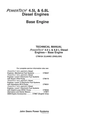 John Deere POWERTECH 4.5L & 6.8L Diesel Engines Base Engine Service Repair Manual Instant Download