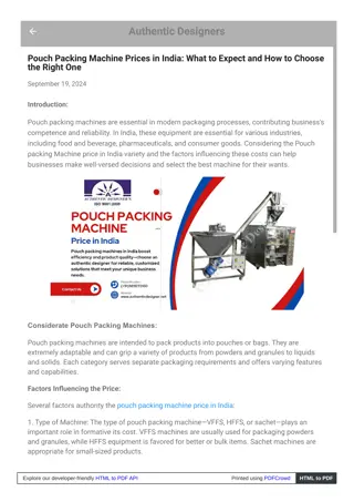 Guide to Pouch Packing Machine Price in India