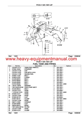 KOMATSU PC03-1 CRAWLER EXCAVATOR (SN 1001-UP) PARTS MANUAL