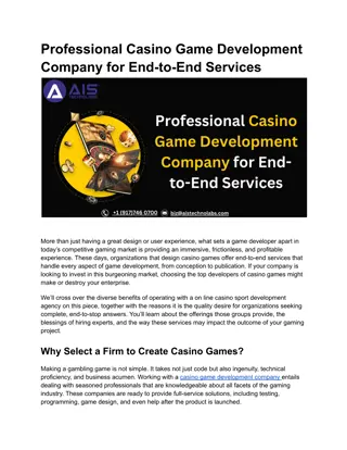 Professional Casino Game Development Company for End-to-End Services