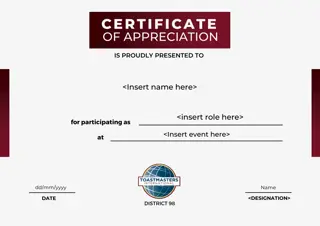 District 98 Certificate of Appreciation Templates