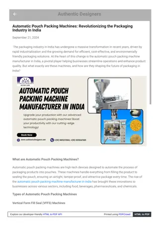 Known Automatic Pouch Packing Machine Manufacturer in India: Authentic Designers