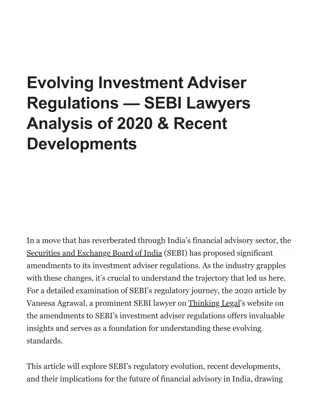 Evolving Investment Adviser Regulations — SEBI Lawyers Analysis of 2020 & Recent