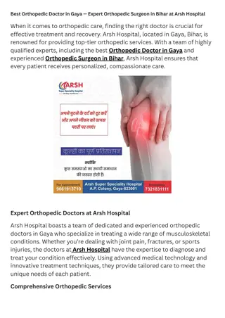 Best Orthopedic Doctor in Gaya — Expert Orthopedic Surgeon in Bihar at Arsh Hospital