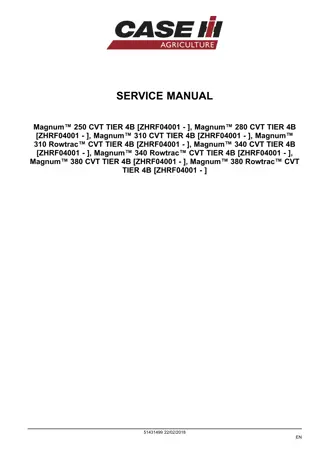 CASE IH Magnum 250 CVT TIER 4B Tractor Service Repair Manual [ZHRF04001 - ]