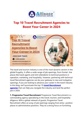 Top 10 Travel Recruitment Agencies to Boost Your Career in 2024