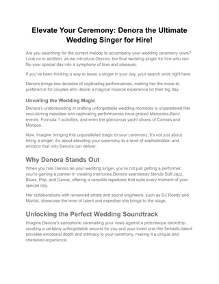 Elevate Your Ceremony: Denora the Ultimate Wedding Singer for Hire!