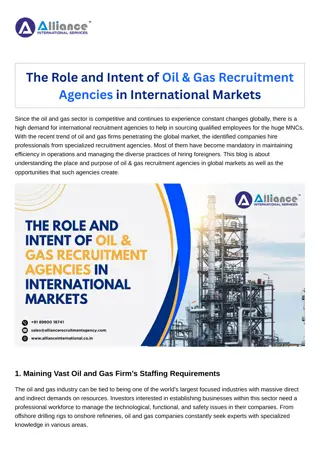 The Role and Intent of Oil & Gas Recruitment Agencies in International Markets