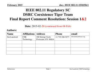 IEEE 802.11 Regulatory SC DSRC Coexistence Tiger Team Final Report