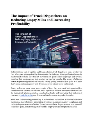 The Impact of Truck Dispatchers on Reducing Empty Miles and Increasing Profitability