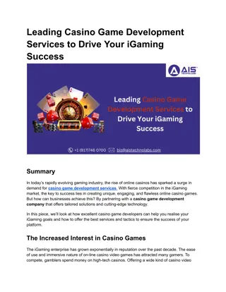 Leading Casino Game Development Services to Drive Your iGaming Success