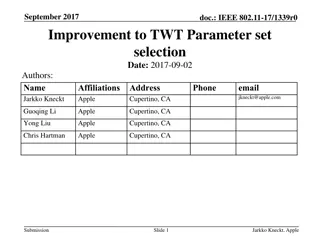 Enhancement of TWT Parameter Set Selection in September 2017