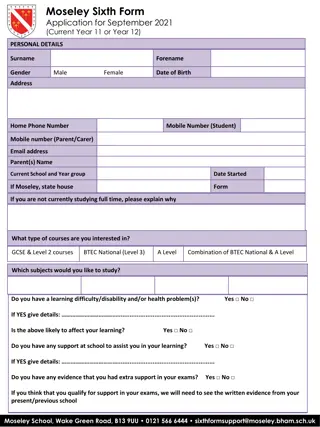 Moseley Sixth Form Application Information for September 2021