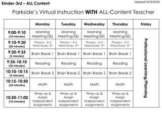 Virtual Instruction Schedule for Elementary Students