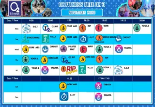 O2 Fitness Weekly Schedule