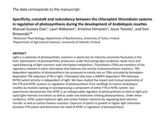 Regulation of Photosynthesis in Arabidopsis Chloroplasts