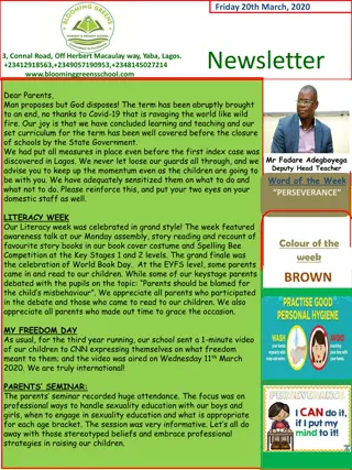 Blooming Greens School Newsletter - March 20th, 2020