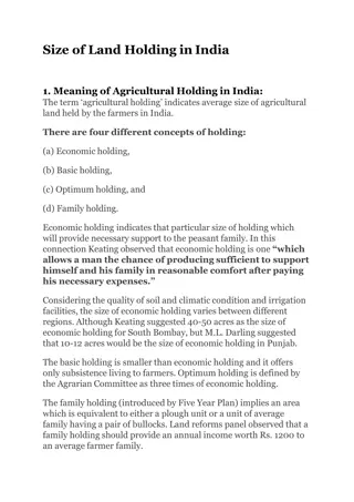 Agricultural Land Holdings in India: Trends and Implications