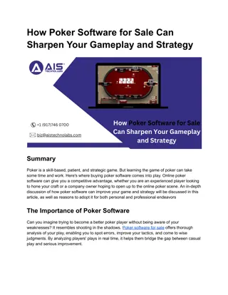 How Poker Software for Sale Can Sharpen Your Gameplay and Strategy