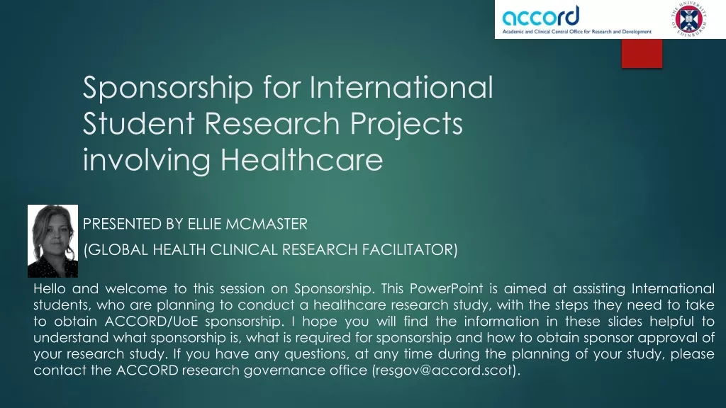 Sponsorship for International Student Healthcare Research Projects