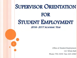 Student Employment Supervisor Orientation 2016-2017 Academic Year