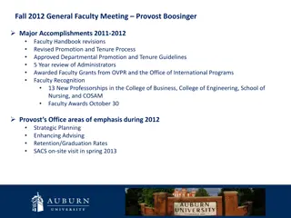 Fall 2012 General Faculty Meeting - Provost Boosinger's Major Accomplishments and Strategic Planning Focus