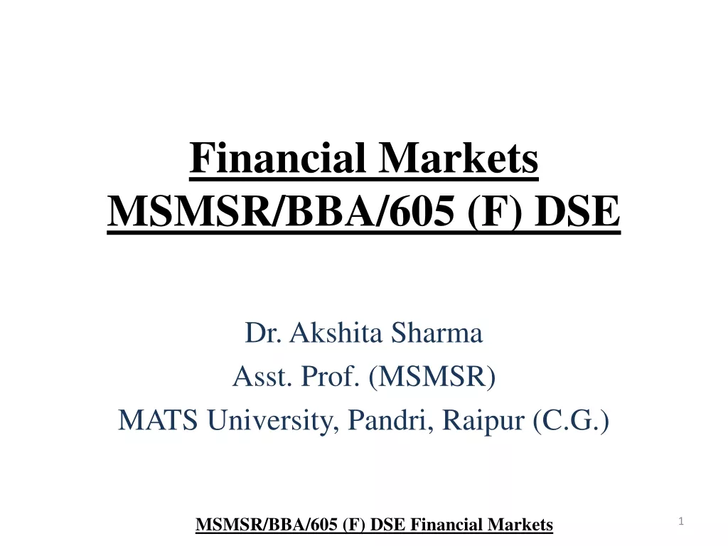 Financial Markets in India