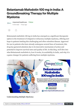 Belantamab Mafodotin 100 mg in India – Advancing Care for Multiple Myeloma Patie